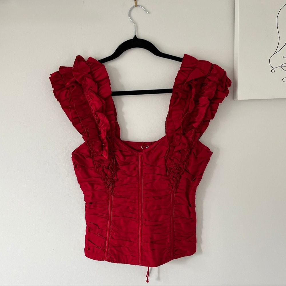 Bebe Scarlet Ruffled Tank Top NWOT